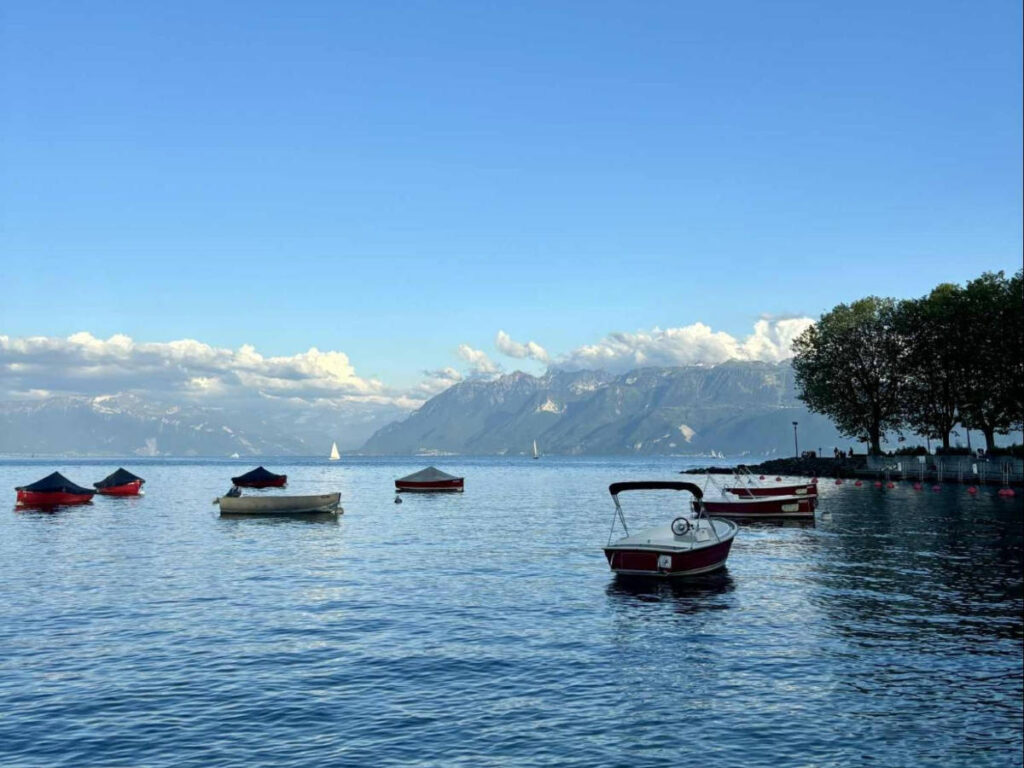 View of the boats on the lake in Lausanne
