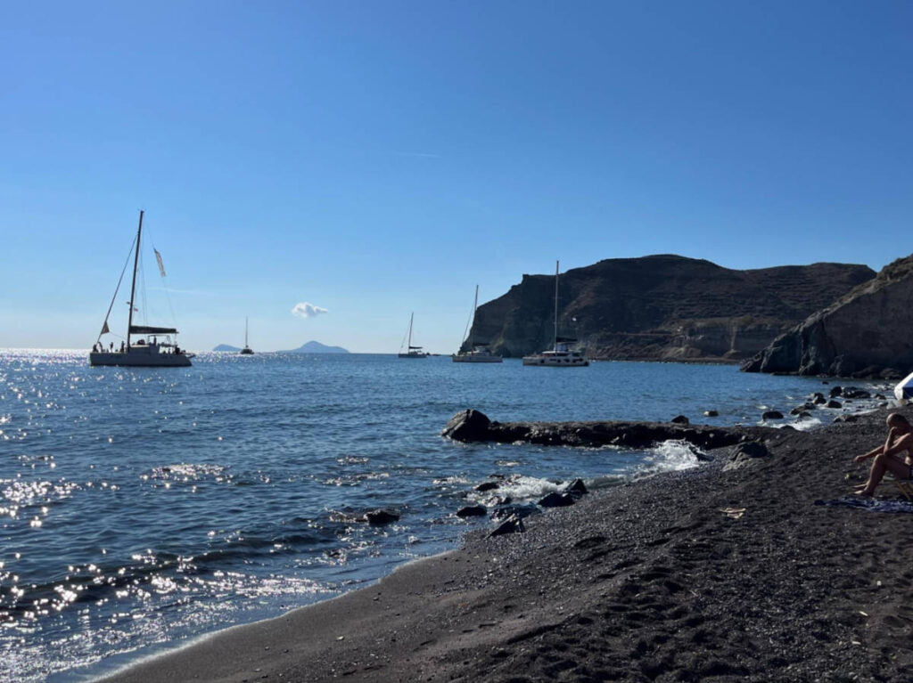 View of the boats sailing in Santorini