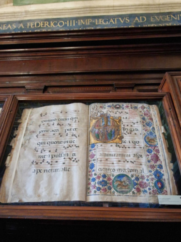 Closeup look of a book inside Libreria Piccolomini