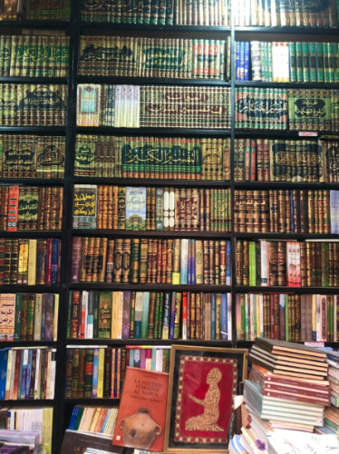 Bookshelf filled with numerous books in Fes