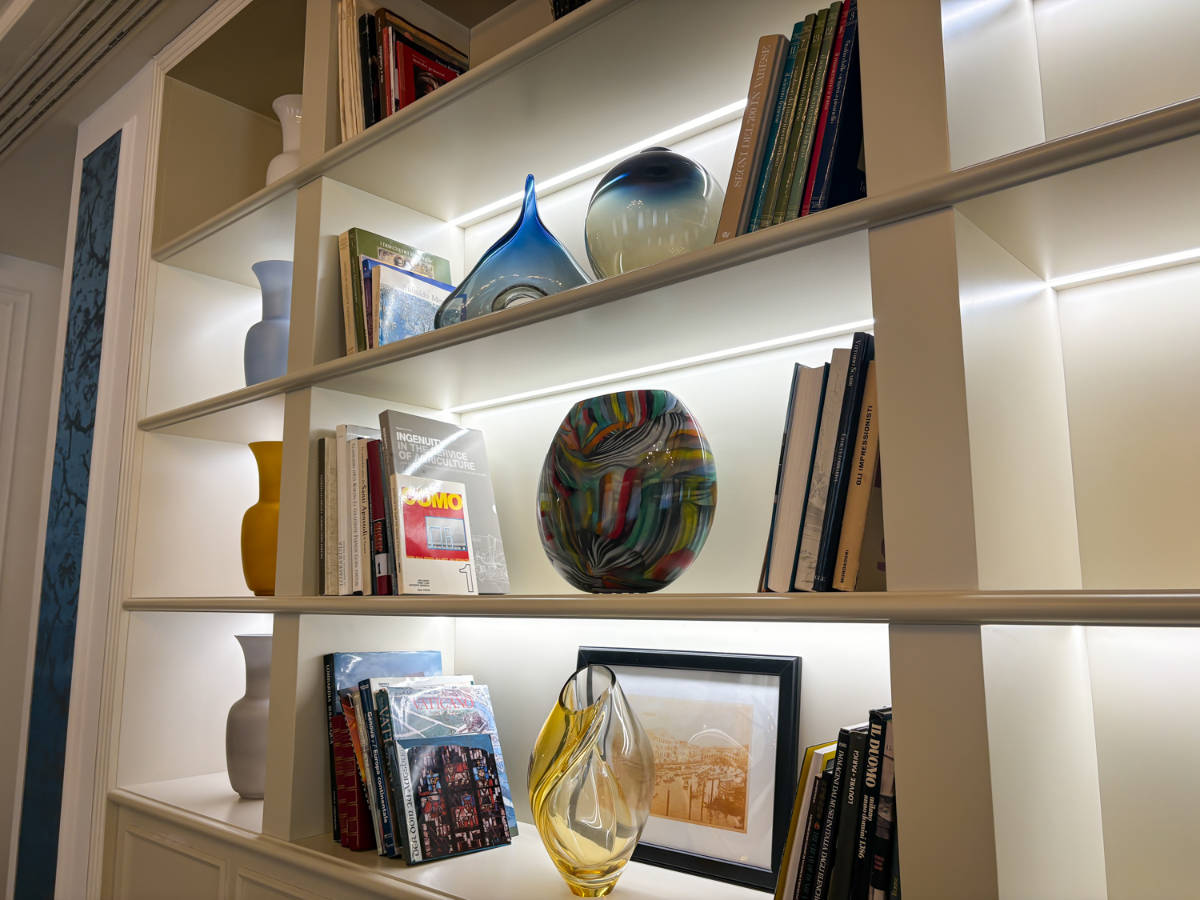 View of the books on the bookshelf in the lounge area