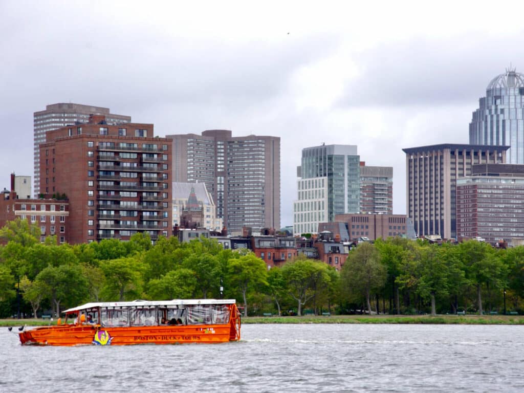 The Boston Duck Tour on the water