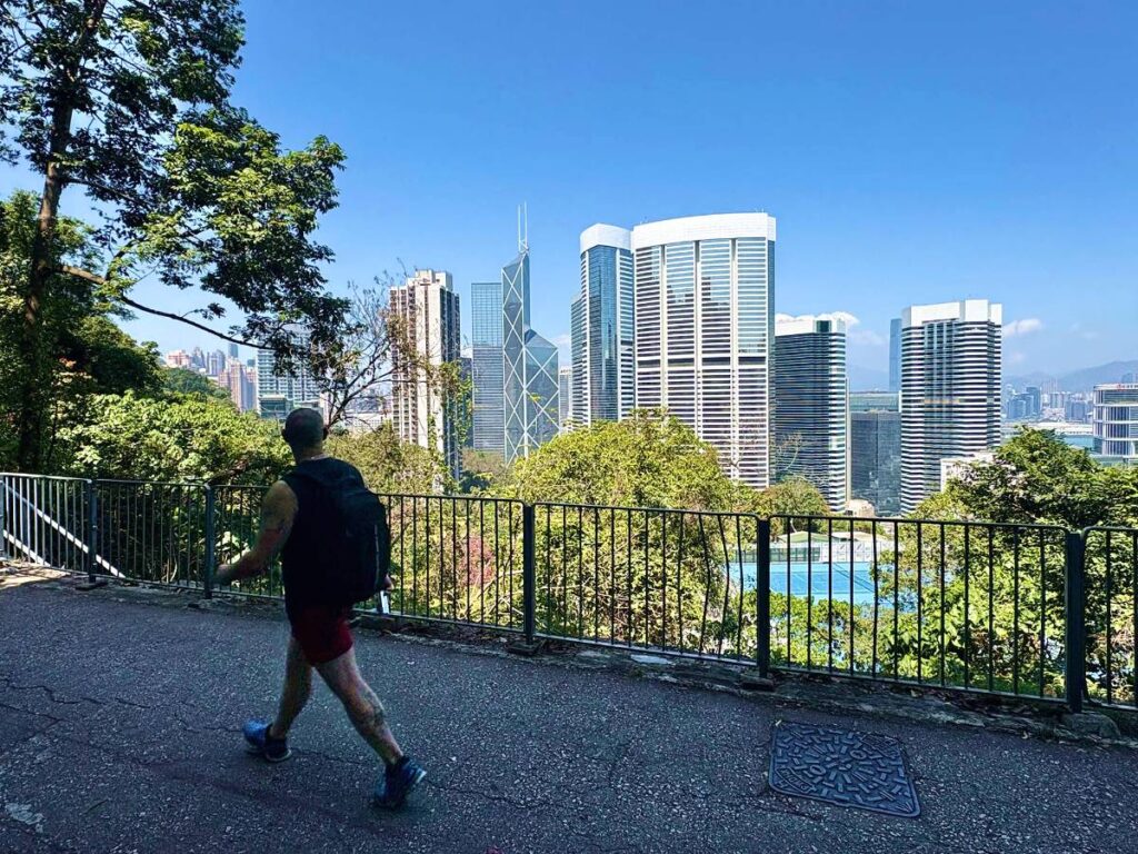 A man walking along the Bowen Road Fitness Trail