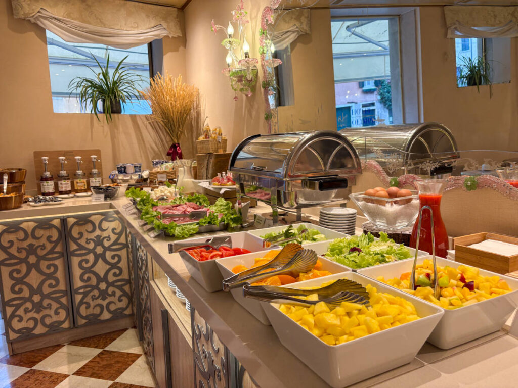 View of the fruits and vegetables at the breakfast buffet