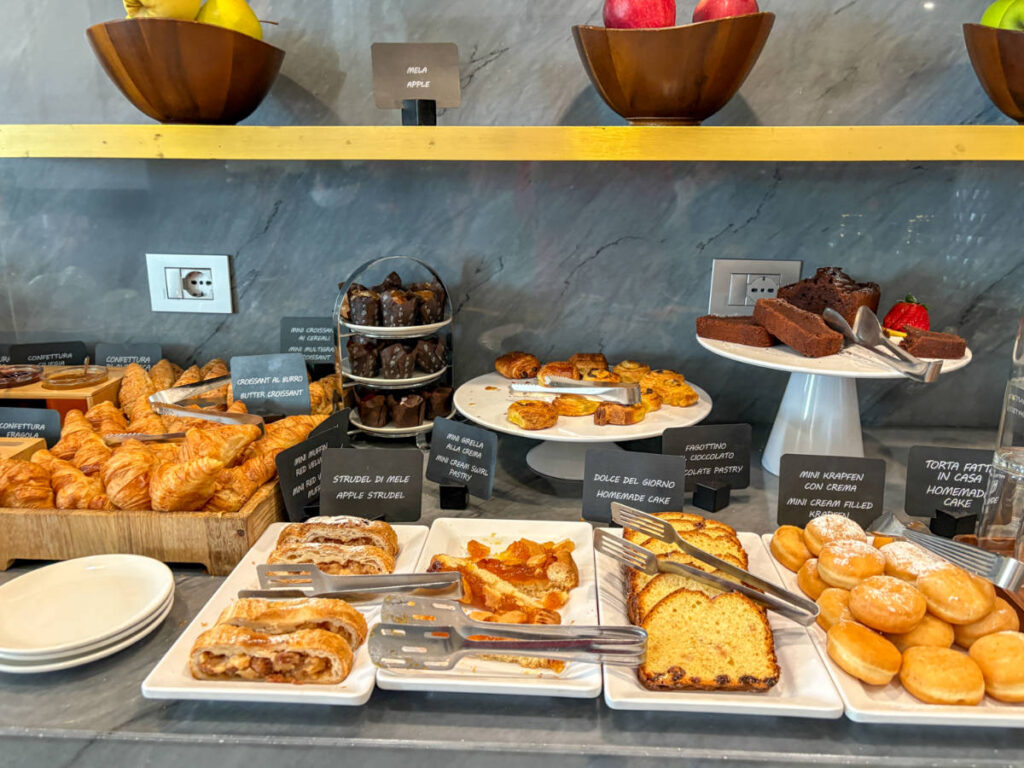 The variety of pastries in the breakfast buffet
