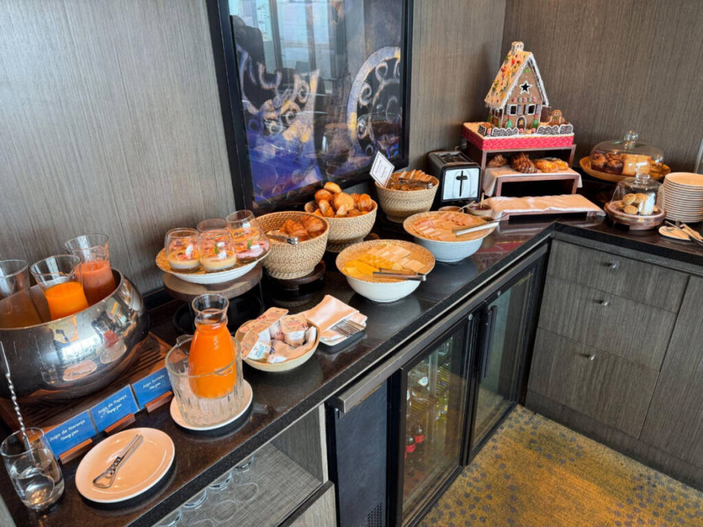 Different kind of foods at the breakfast buffet in the executive lounge in Hilton Lima Miraflores