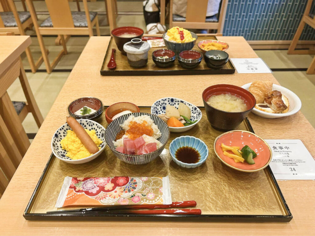 Some of the foods from the breakfast buffet of Onyado Nono Asakusa Natural Hot Spring