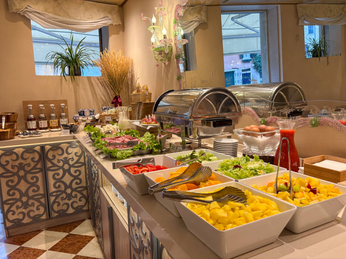 View of the fruits and vegetables at the breakfast buffet