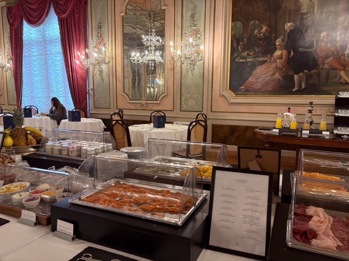 Selection of meats at the Breakfast buffet at Baglioni Hotel Luna