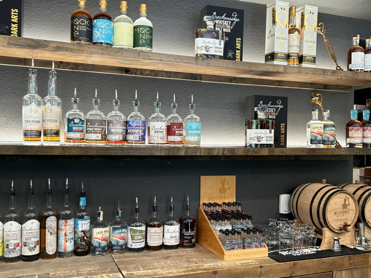 View of the bottle wall in the Breckenridge Distillery’s Tasting Room