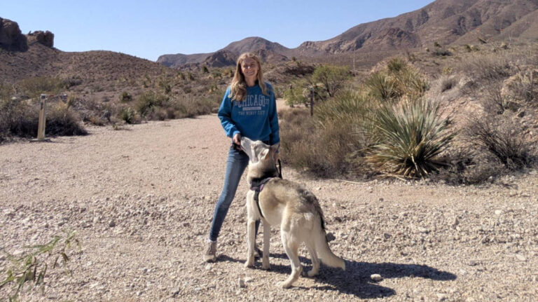 The author Brianna Anderson and her dog at the trail in Franklin Mountains