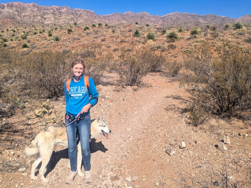 The author Brianna Anderson and her dog hiking near Chuck Heinrich Memorial Park
