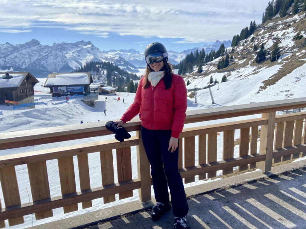 The author Brooke Horrobin, at the ski hills in Villars-sur-Ollon