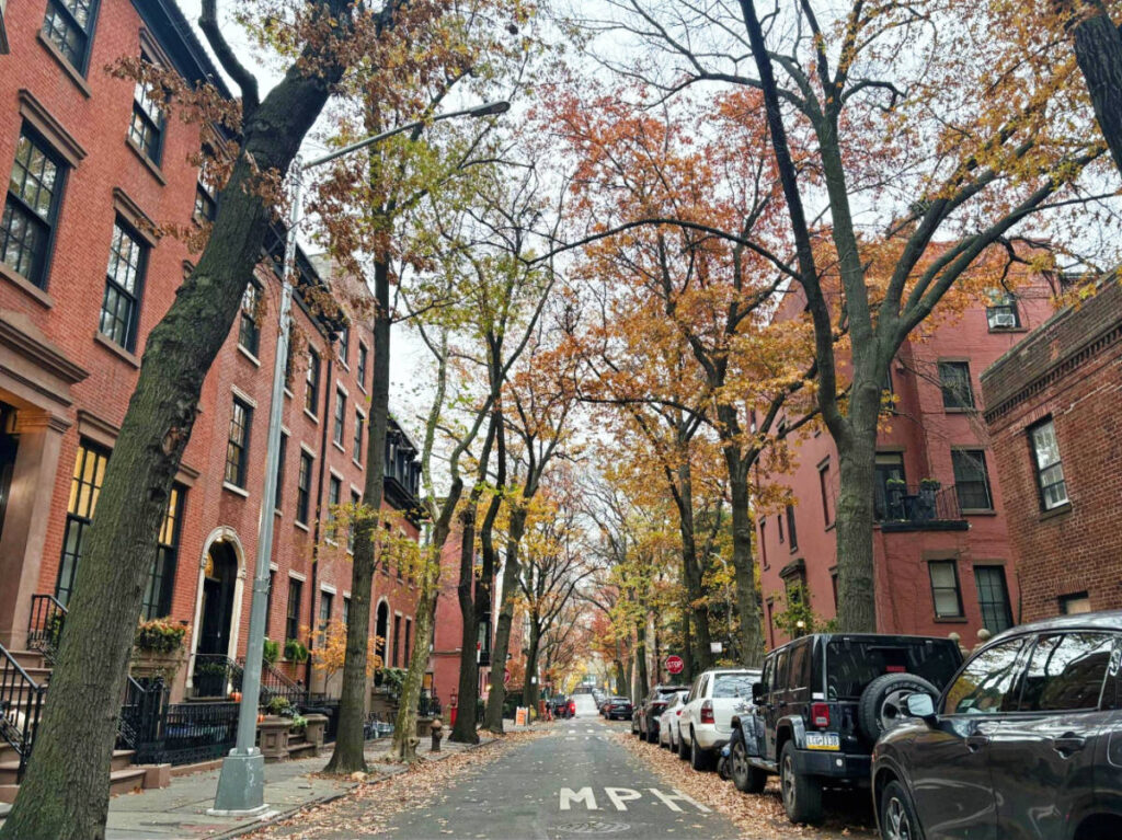 View of brick houses at Brooklyn Heights
