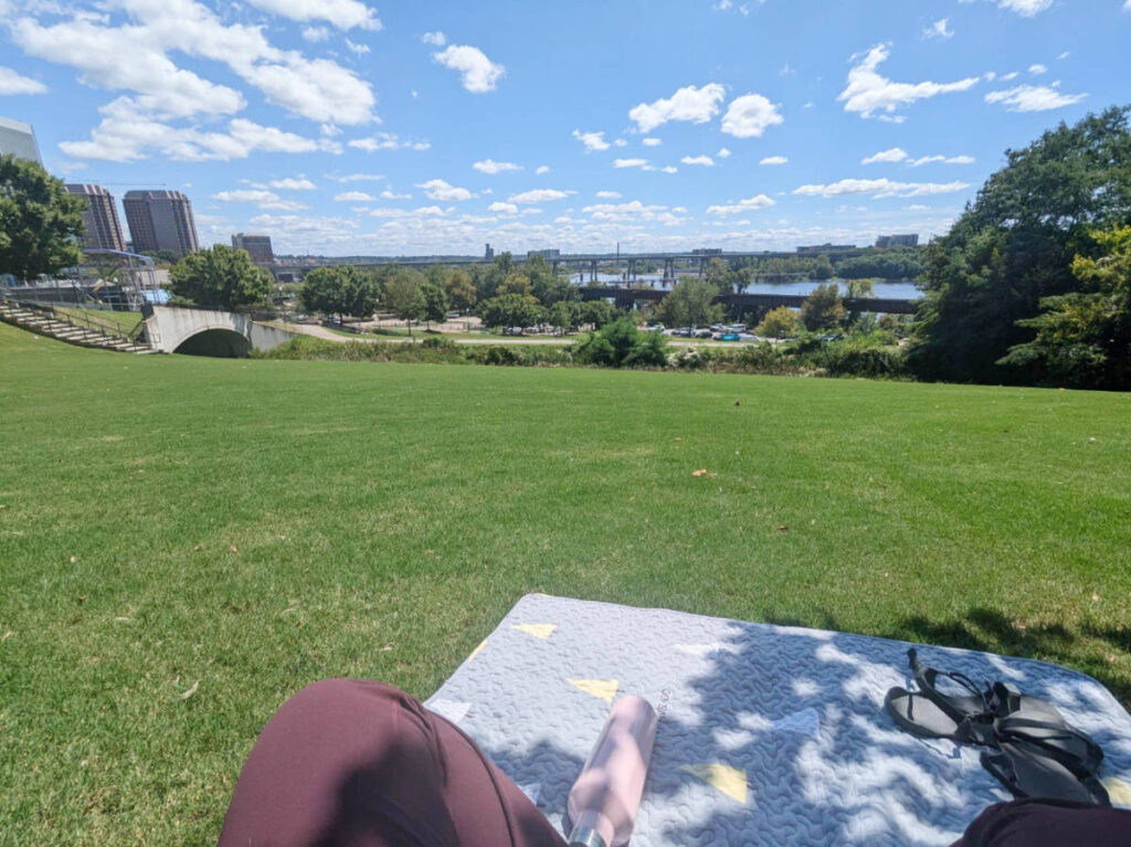 View of the Brown’s Island and the James River while having a picnic