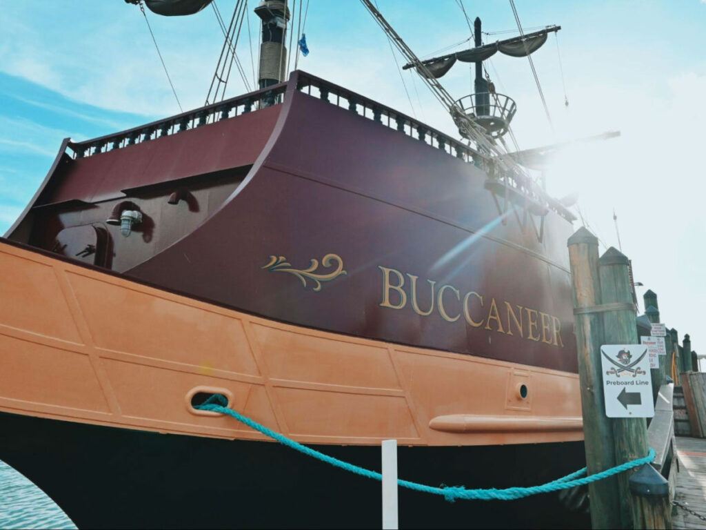 View of the Buccaneer pirate ship docked in HarborWalk Marina