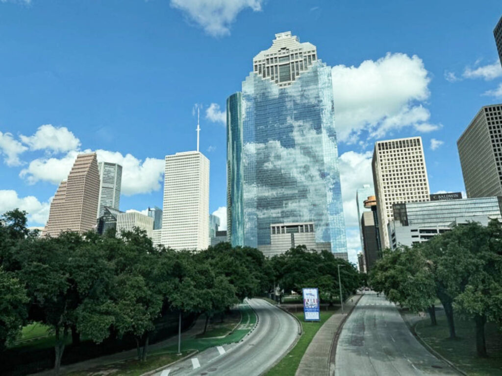 Blue sky over the buildings in Downtown Houston