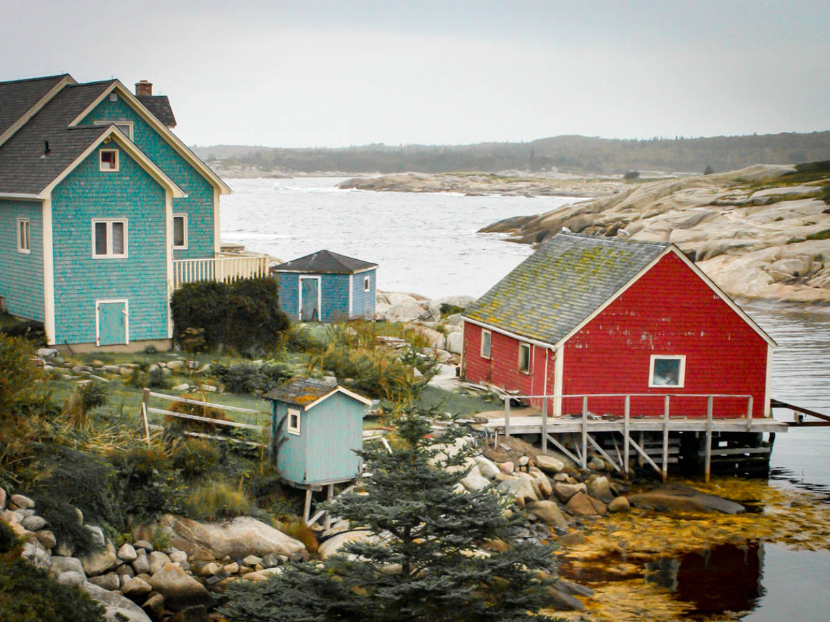 View of colorful buildings at Peggy’s Cove