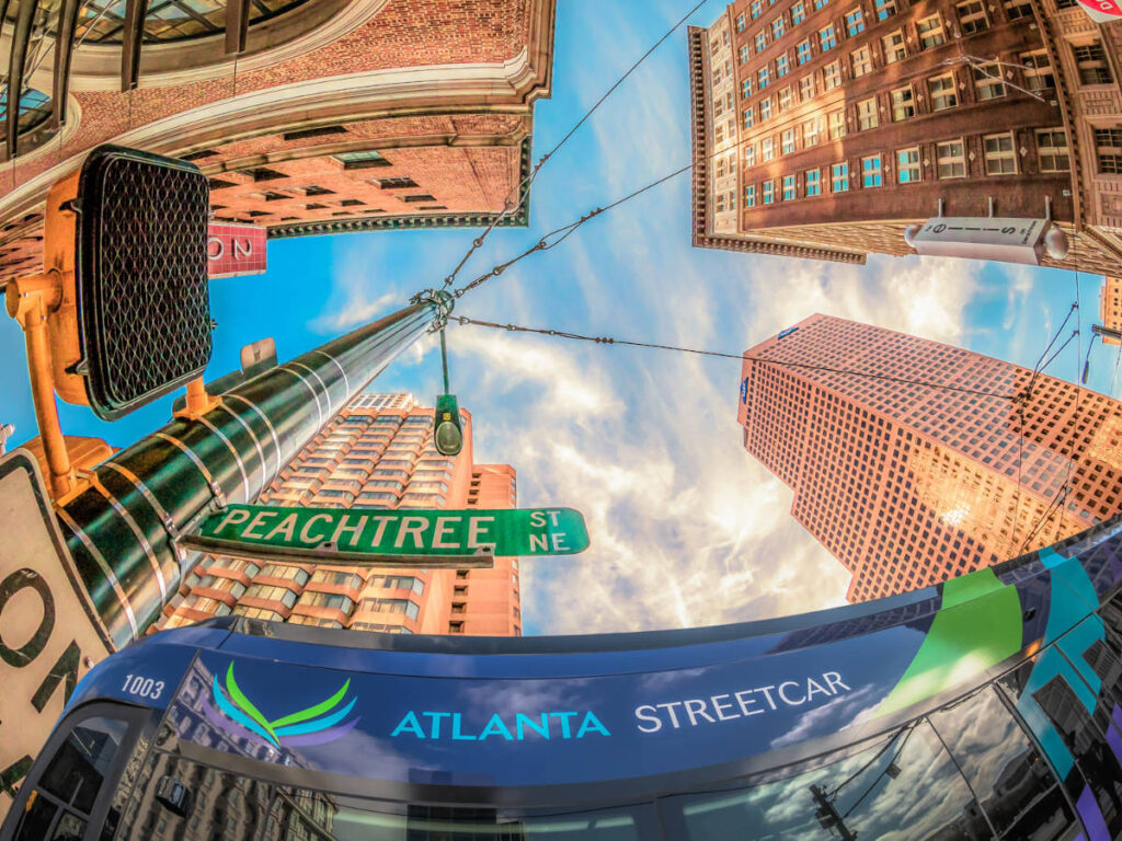 Perspective view of the buildings on Peachtree Street