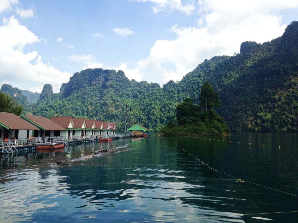 View of the bungalow and the lush greenery around on Khao Sok National Park
