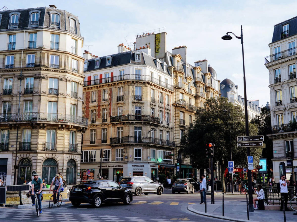 View of the buildings and the busy area of The Marais
