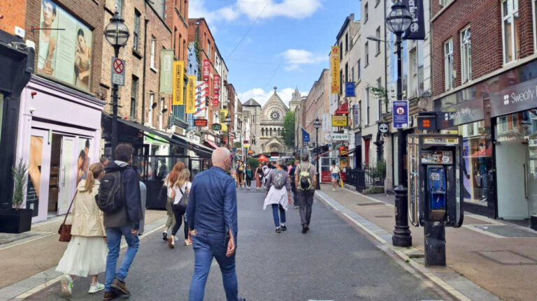 The crowd wandering around the Grafton Street in Dublin