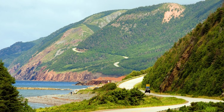 View of the Cabot Trail, showcasing the road leading to Cape Breton