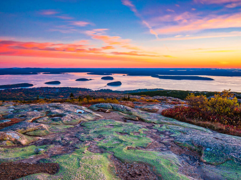 Scenic view of the sunrise from the Cadillac Mountain summit