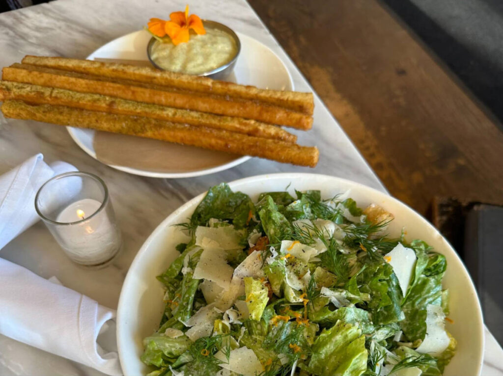 The caesar salad and chickpea frites from Lula Cafe