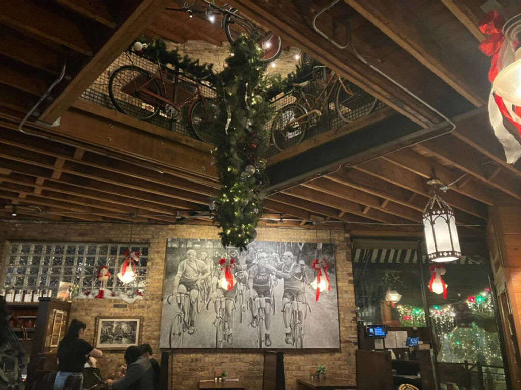 View of the intricate interior and ceiling design in Café Hollander