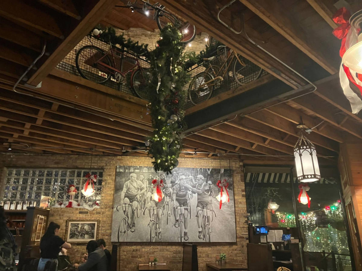 View of the intricate interior and ceiling design in Café Hollander