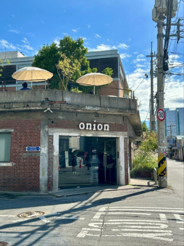 The industrial exterior of the Seongsu Branch in Cafe Onion