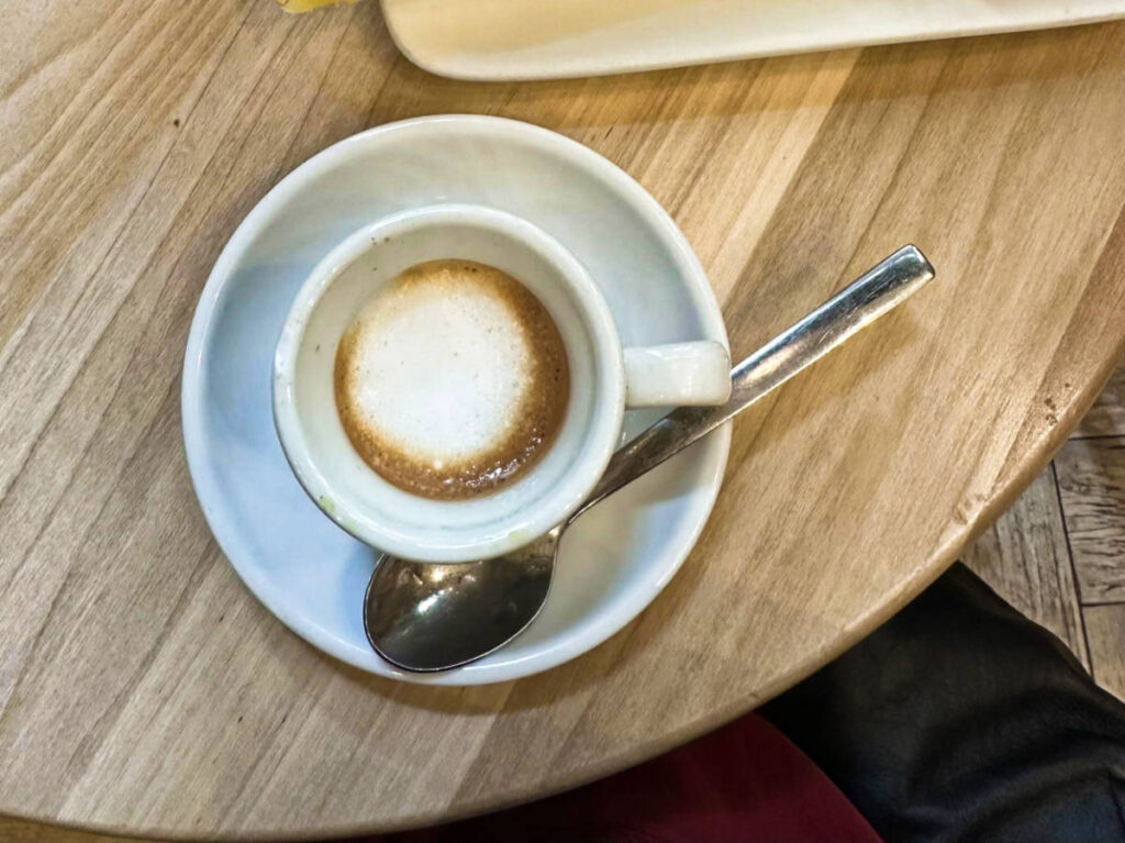 Closeup view of a cup of caffe macchiato