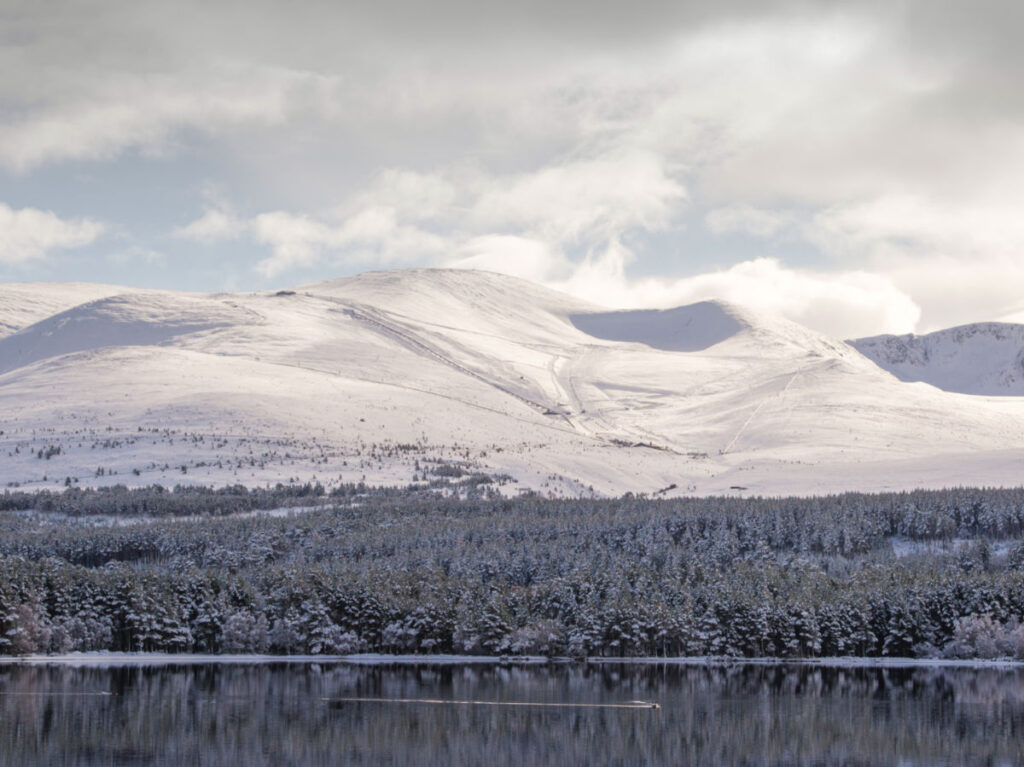 View of the snow-covered Cairngorms Mountain