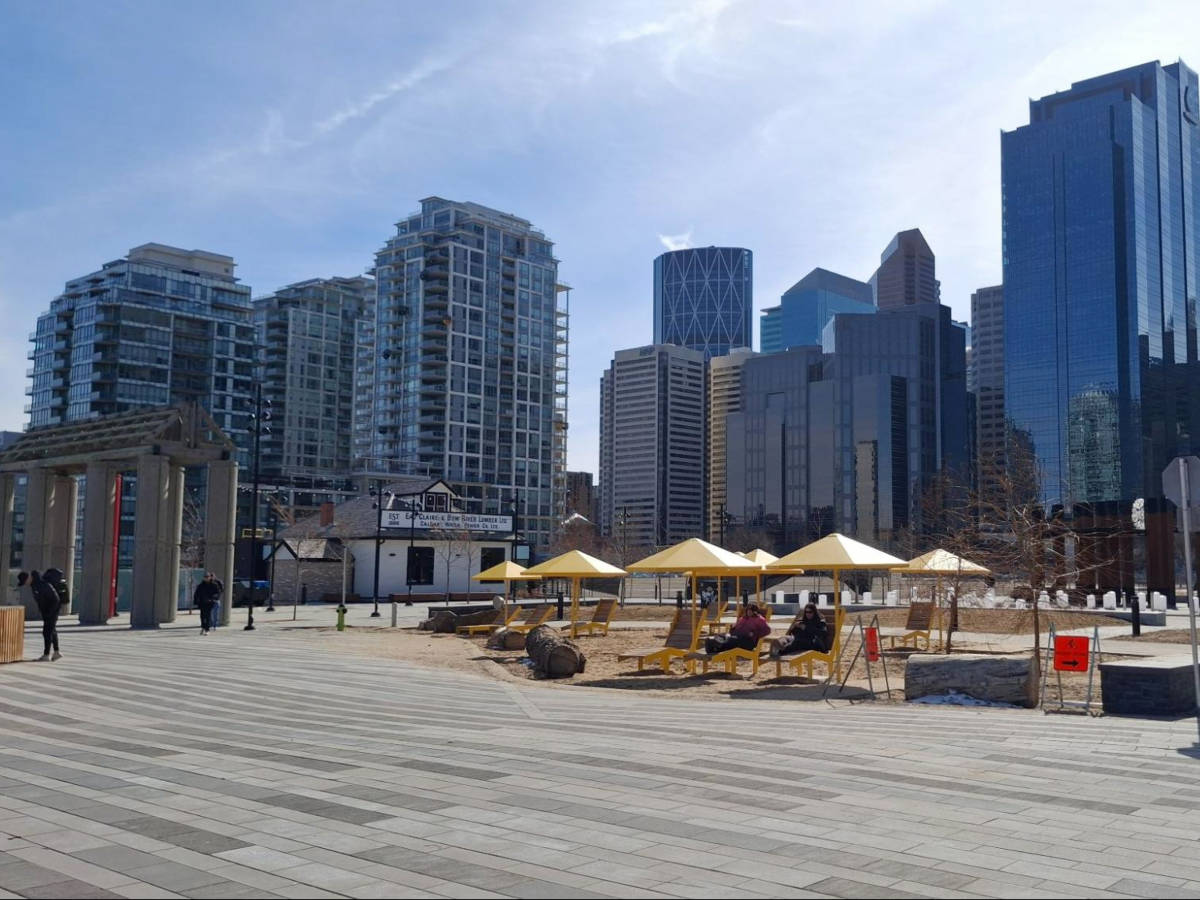Panoramic view of the high rises from the urban beach in Eau Claire