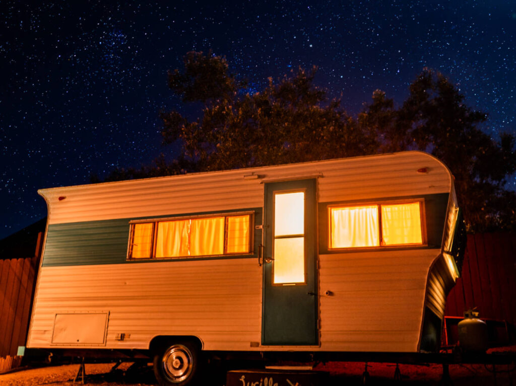 The starry sky over the camper rental in Joshua Tree