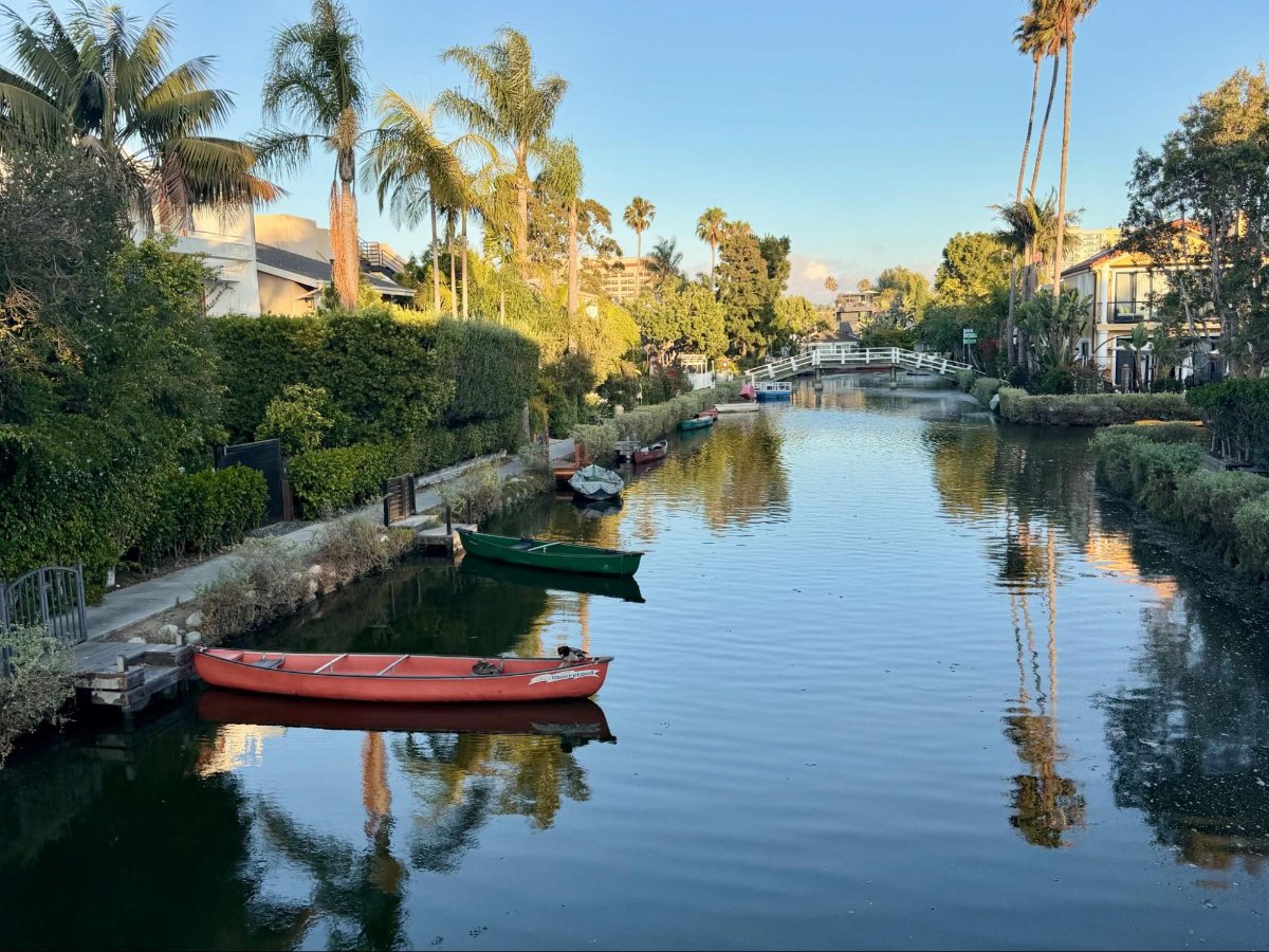 Docked canoes at the Venice Canals