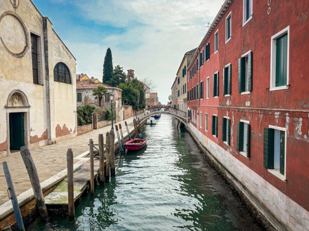 View of the colorful homes along the canal in Giudecca