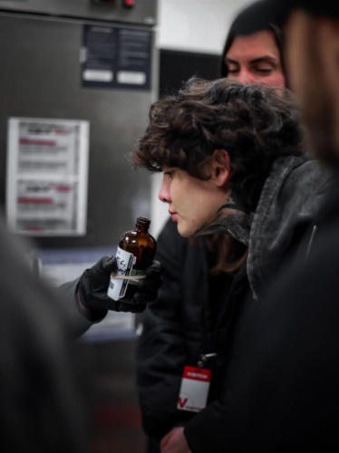 A participant of a tour smelling the cannabis terpenes