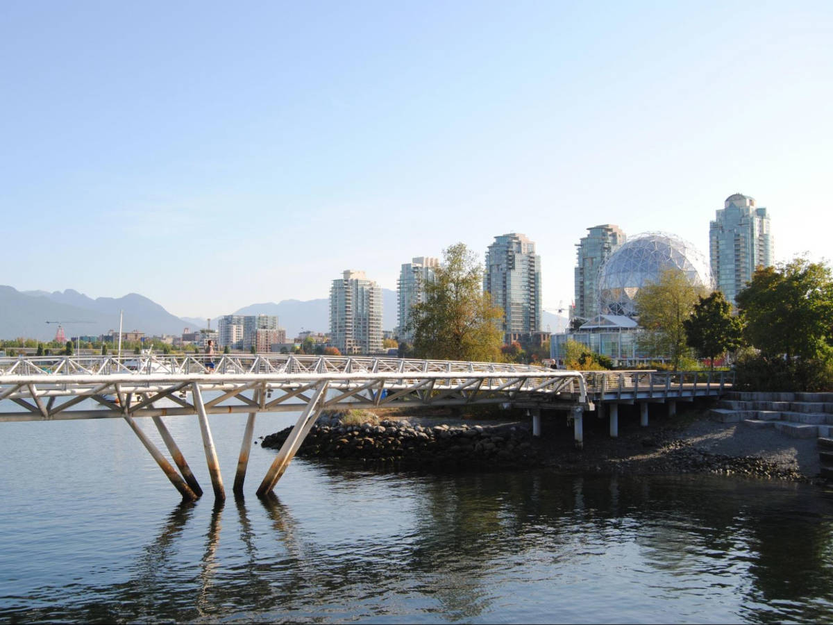 View of the Canoe Bridge and skyline at Olympic Village
