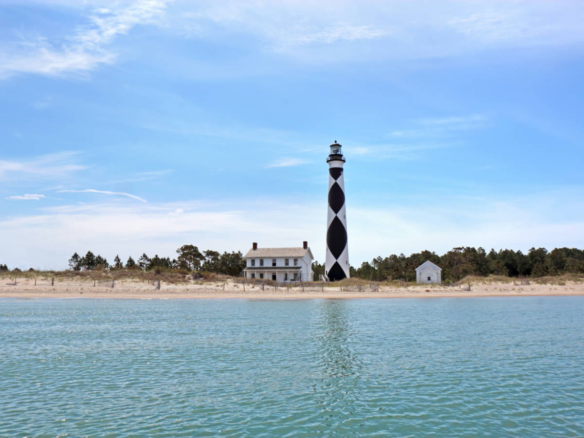 View of the Cape Lookout Lighthouse, seen from across the water