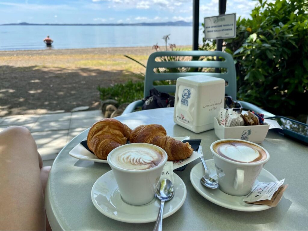 Enjoying some Cappuccinos and Croissants at Lake Bolsena