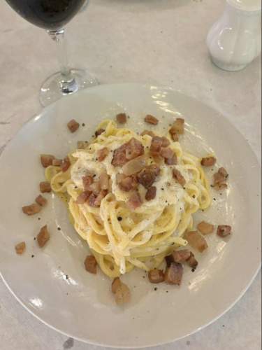 Closeup look of the creamy carbonara