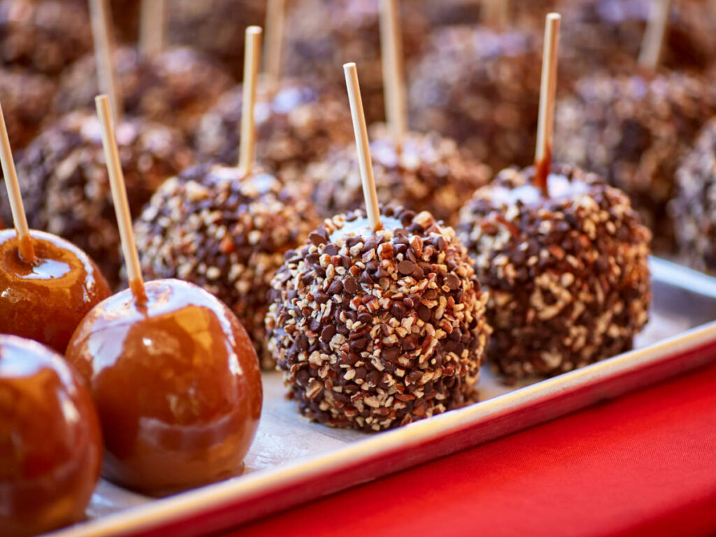 Caramel apples on a stick during the Carmel Apple Crazy Days