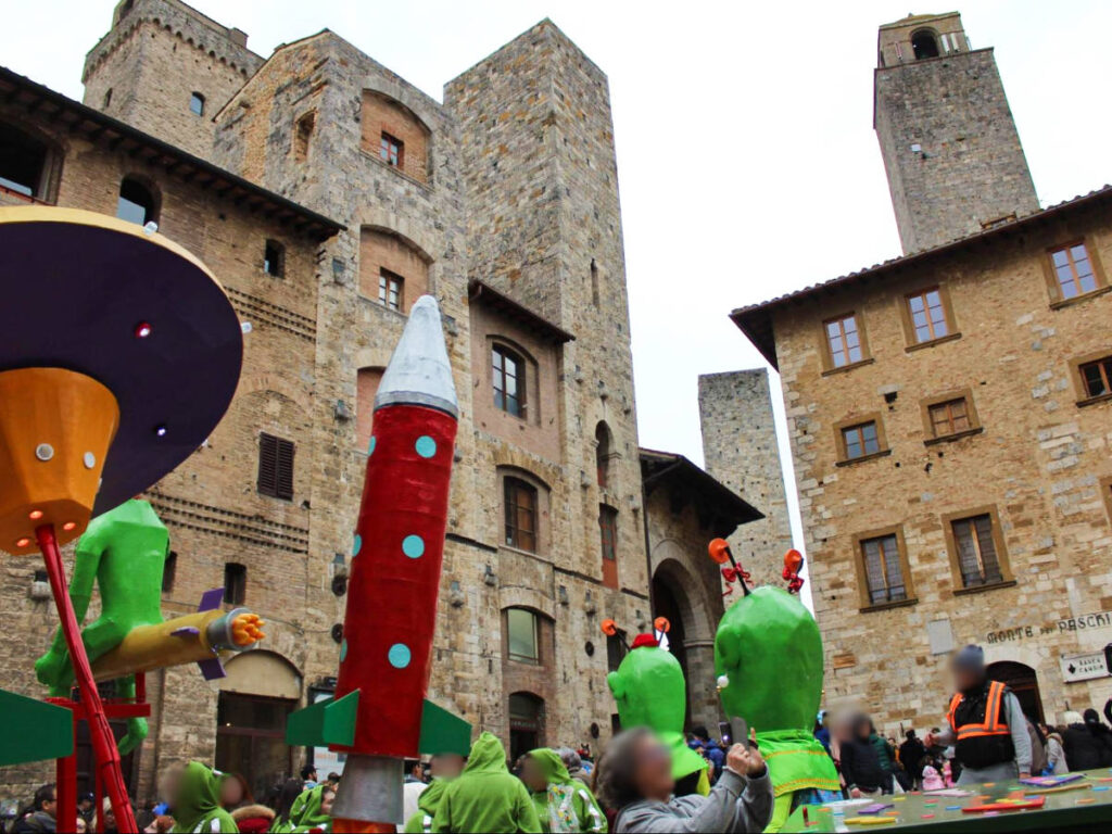 View of the colorful Carnevale di San Gimignano