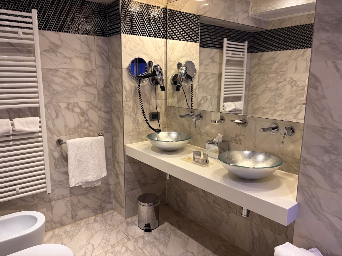 View of the Dual sinks at a Carnival Palace suite