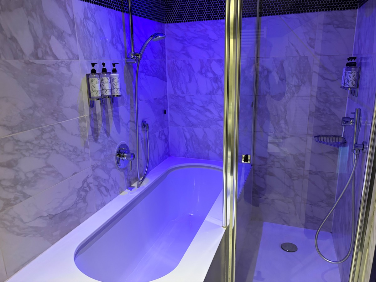 View of the bathroom at a Carnival Palace suite
