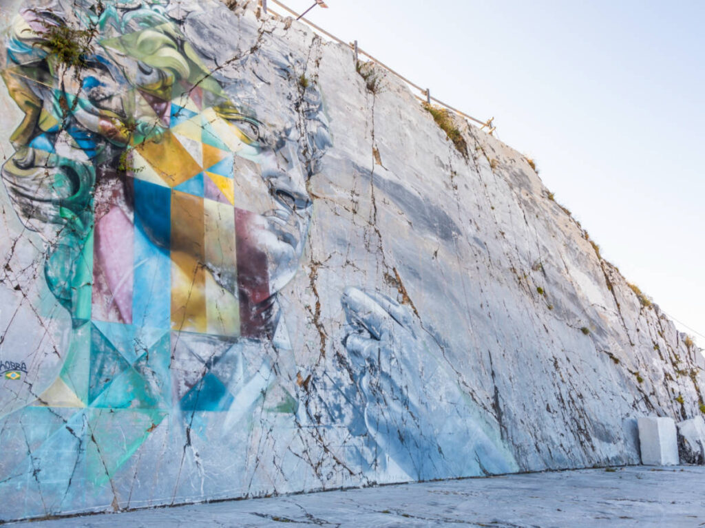 Closeup look of the street art work at Carrara marble quarries