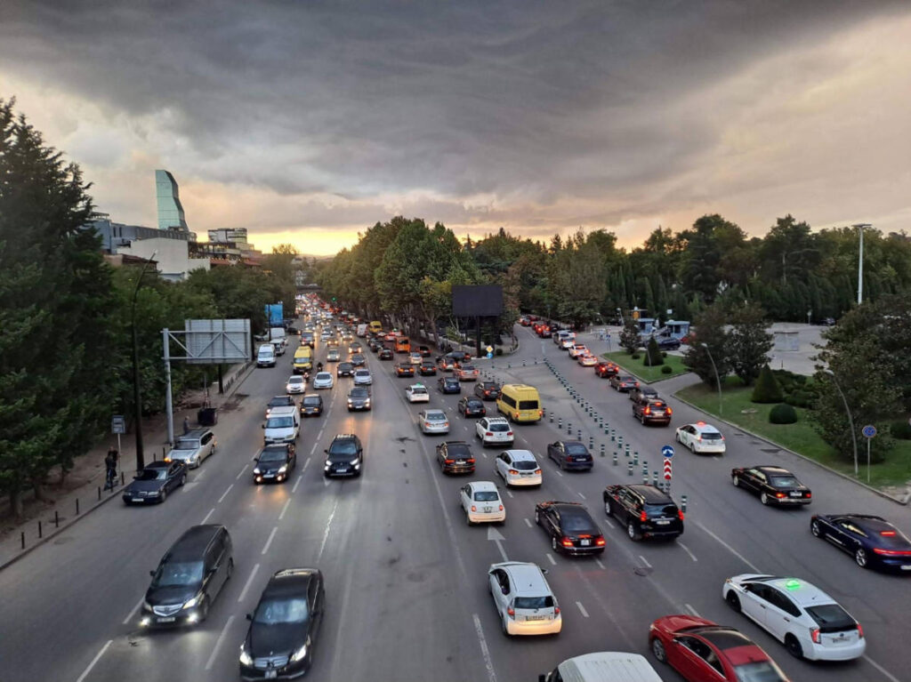 View of cars on a road in Tbilisi