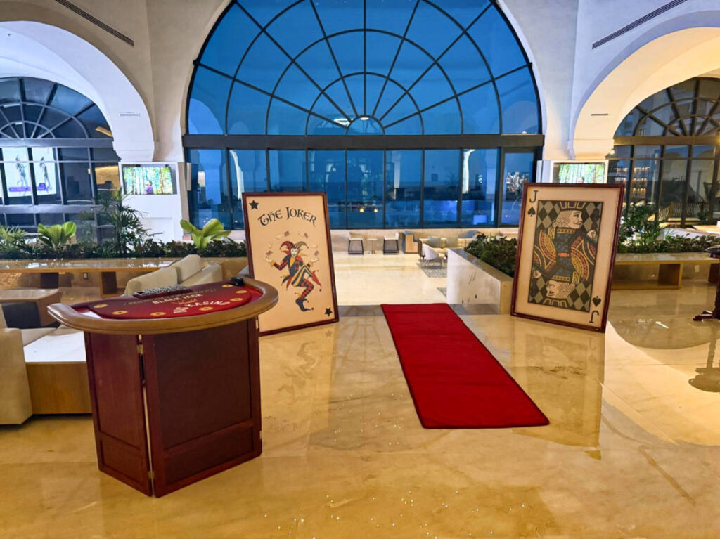 The "Casino Night" setup at the lobby of Marriott Cancun
